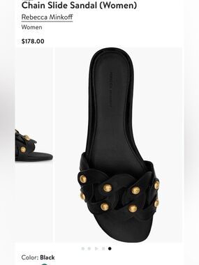 ✨ Rebecca Minkoff Leather Chain Flat Slide Sandals with Gold detail